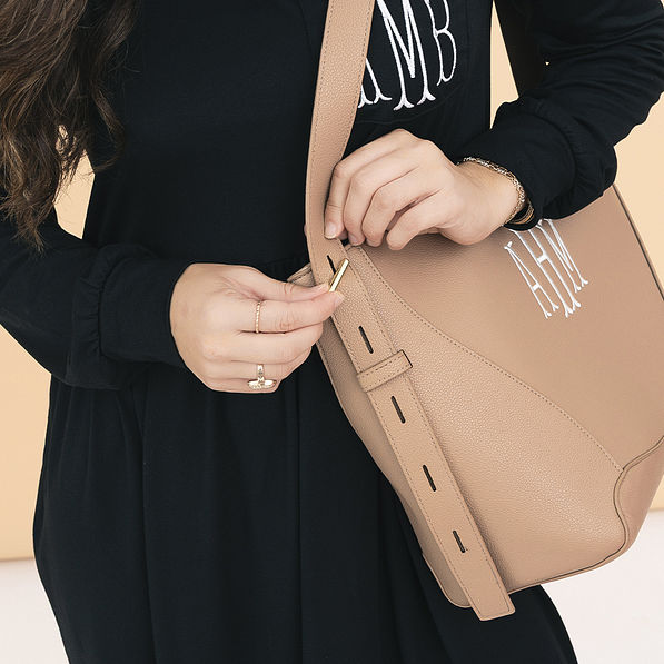 personalized bucket bag up close