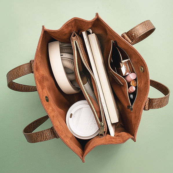 inside of monogrammed suede purse