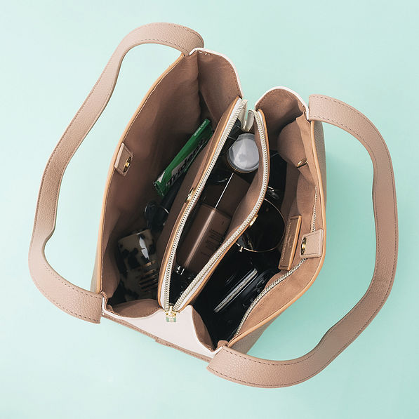 inside of shoulder tote in brown