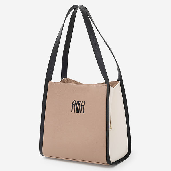 monogrammed shoulder tote in tan