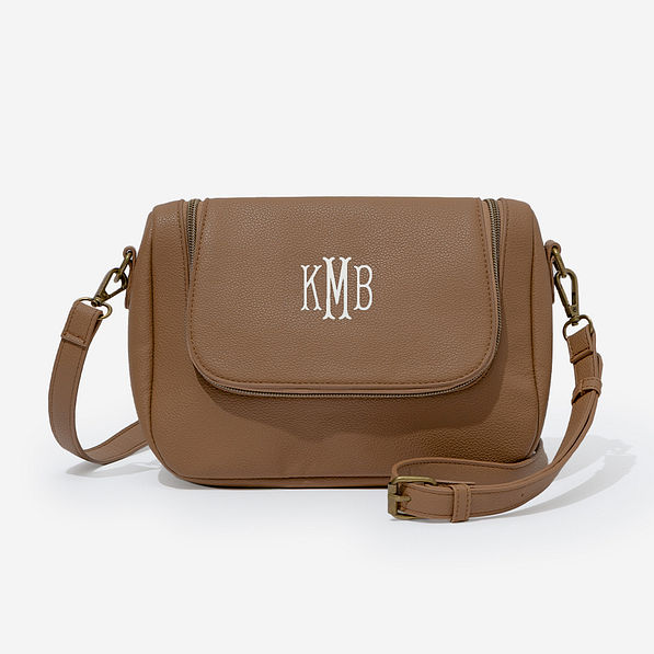 monogrammed crossbody bag in brown