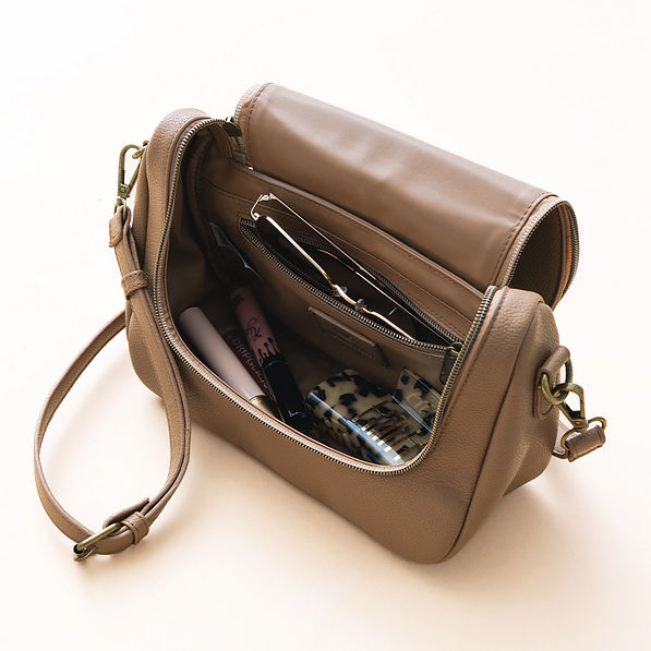 inside of crossbody bag in brown