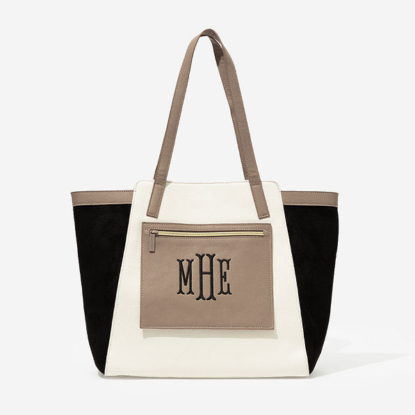 Monogrammed Colorblock Tote Bag in Black