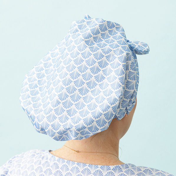 blue shells reusable shower cap back view