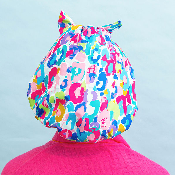 watercolor cheetah reusable shower cap - back view