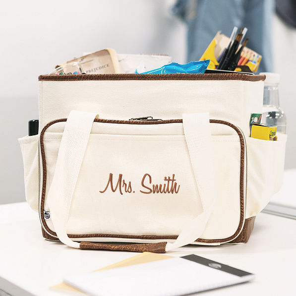tote caddy with teacher supplies