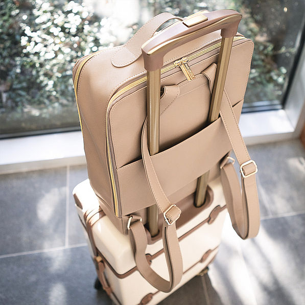 travel laptop backpack on suitcase