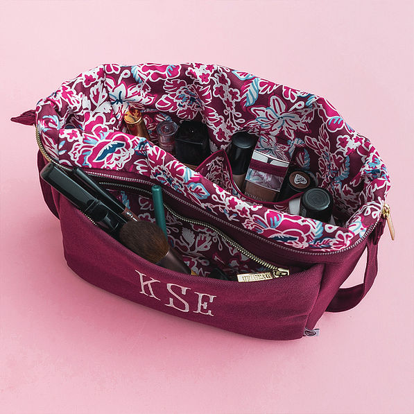 Burgundy Woodland Blossom foldover cosmetic case open