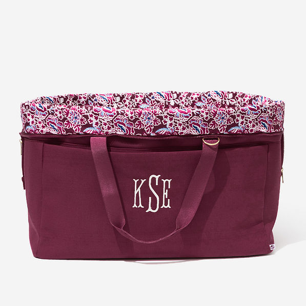 Monogrammed Foldover Weekend Bag in Burgundy Woodland Blossom