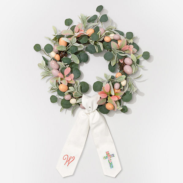 personalized easter wreath sash in cross