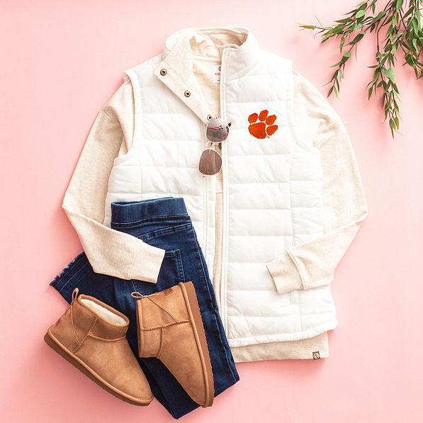 White Clemson Tigers Puffer Vest