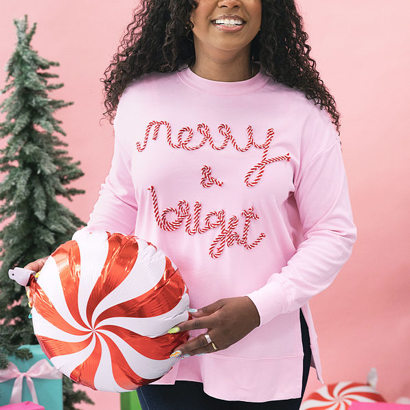 merry and bright light pink sweatshirt