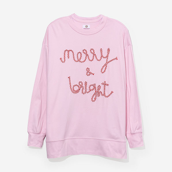 merry and bright sweatshirt in light pink