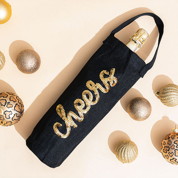 black wine gift bag flatlay