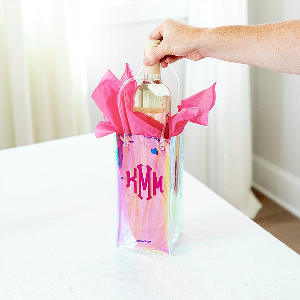 wine gift bag on white counter
