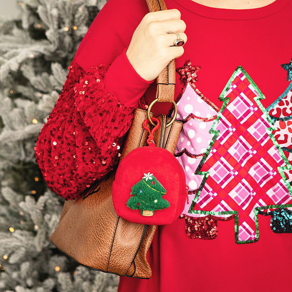 christmas tree holiday bag charm on purse