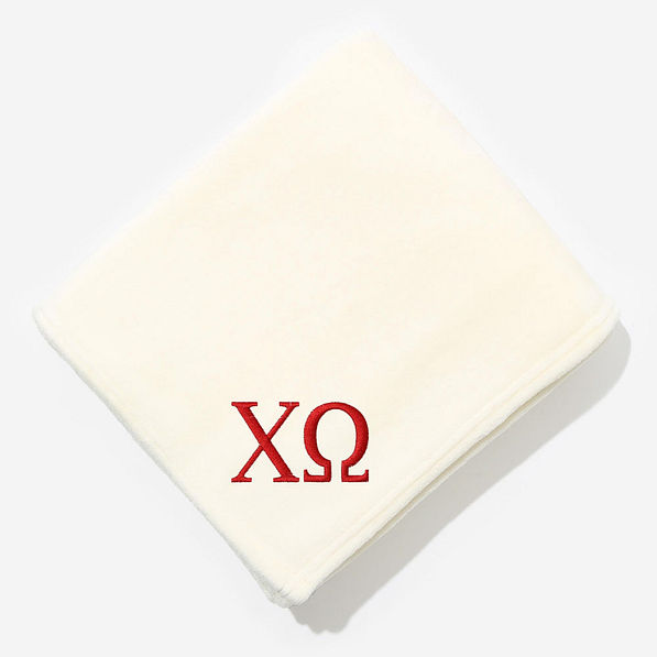 Chi Omega Plush Blanket in Ivory