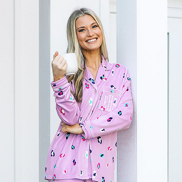 Pastel Leopard Monogrammed Pajama Top