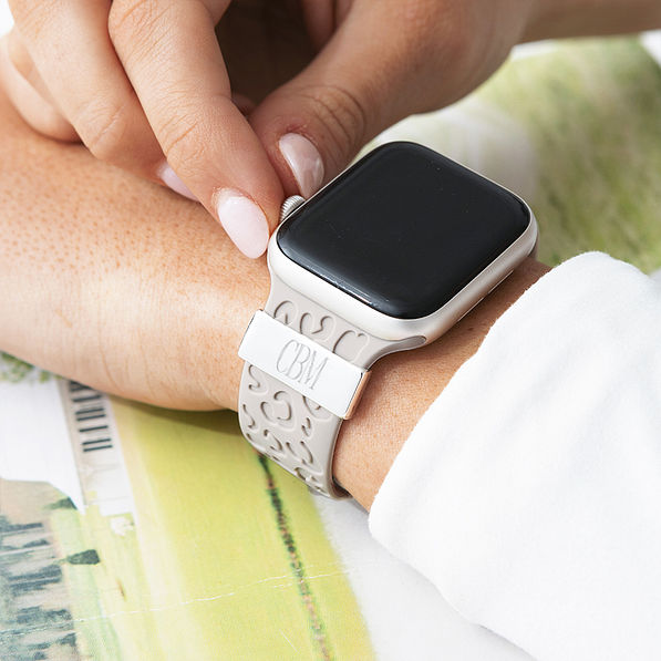 light gray smart watch band on wrist