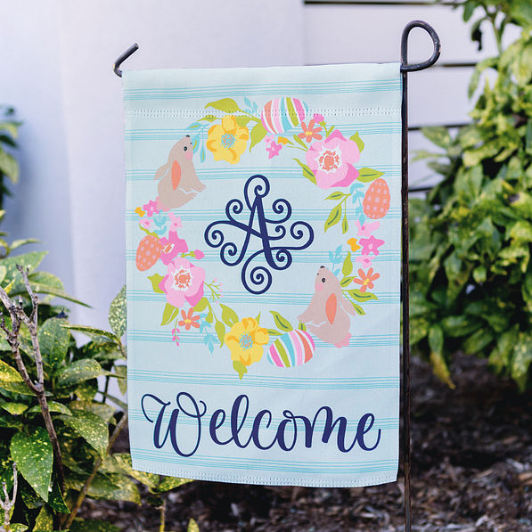 close up of personalized spring easter garden flag