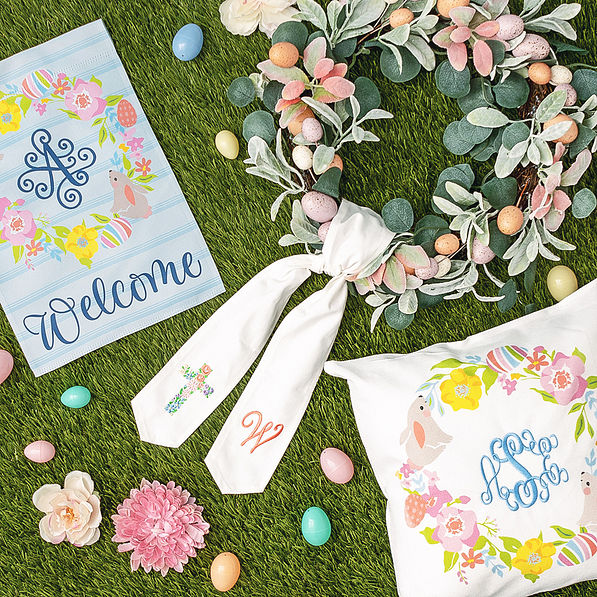 spring monogrammed pillow sham wreath sash and garden flag