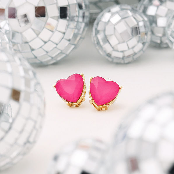 heart stud earrings with disco balls