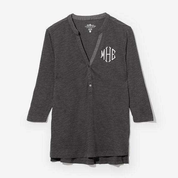 monogrammed henley in charcoal