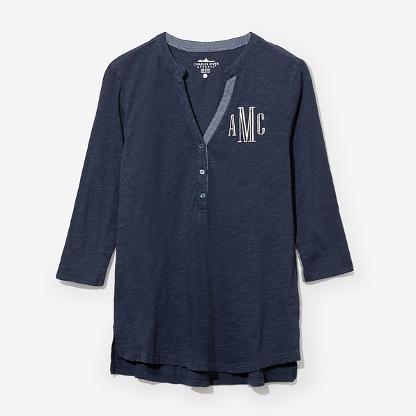 monogrammed henley in navy