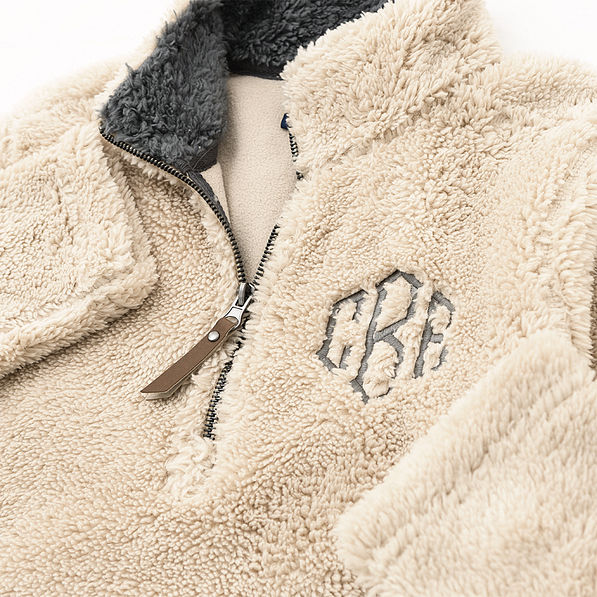 fuzzy sherpa pullover up close