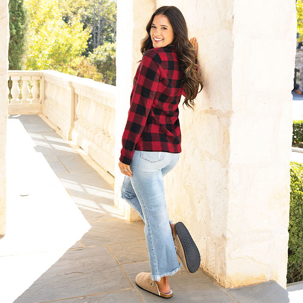 red buffalo check plaid fleece on peyton back view