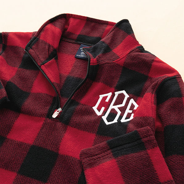red buffalo check plaid fleece up close