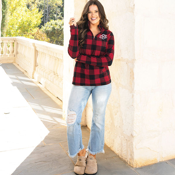 Monogrammed Plaid Fleece Pullover