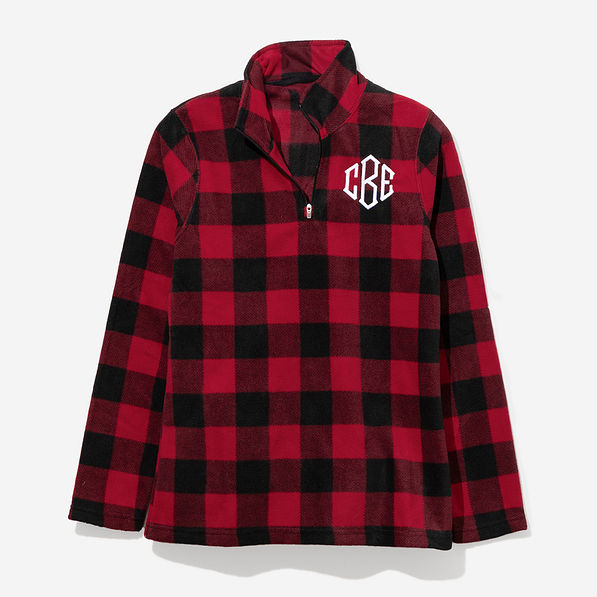 Monogrammed Plaid Fleece in Red Buffalo Plaid