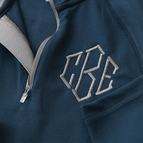 navy athletic pullover detail shot