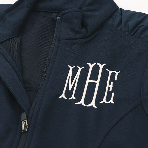 close up of navy personalized lightweight vest