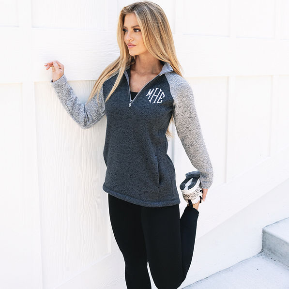 Monogrammed Colorblock Quarter Zip Pullover