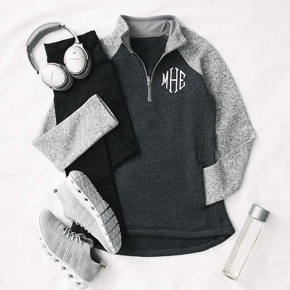 heathered charcoal personalized colorblock quarter zip fleece pullover ootd