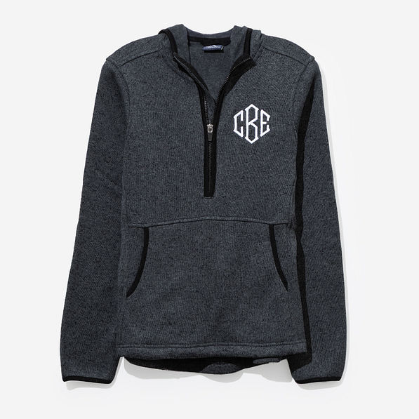 monogrammed fleece quarter zip hoodie in charcoal