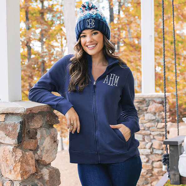 Monogrammed Navy Full Zip Jacket
