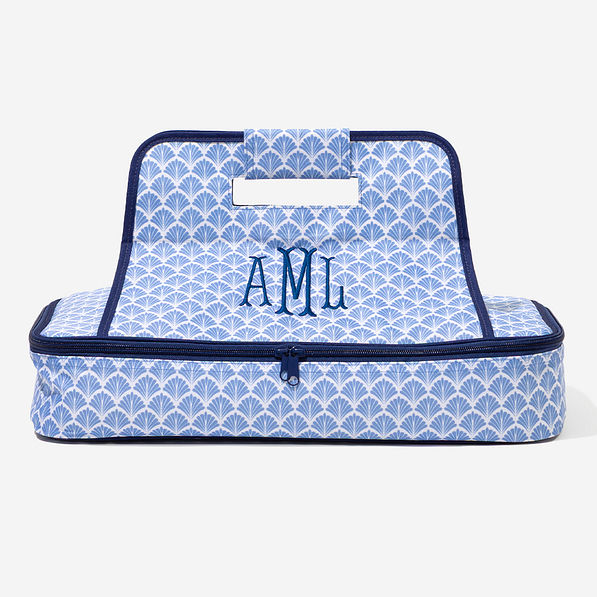 Monogrammed Casserole Carrier in Blue Shells