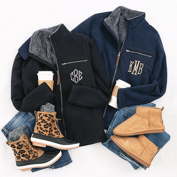 blue and black field fleece monogrammed jackets