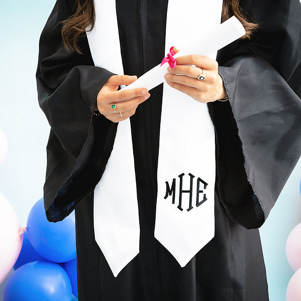 white graduation stole up close