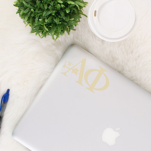 Alpha Phi decorative decal on laptop