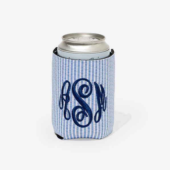 personalized can koolie navy seersucker