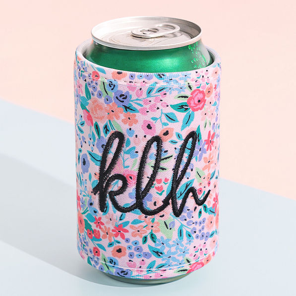 coral floral monogrammed can koolie