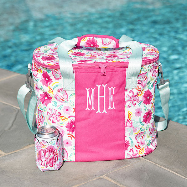 painted petals can koolie with cooler