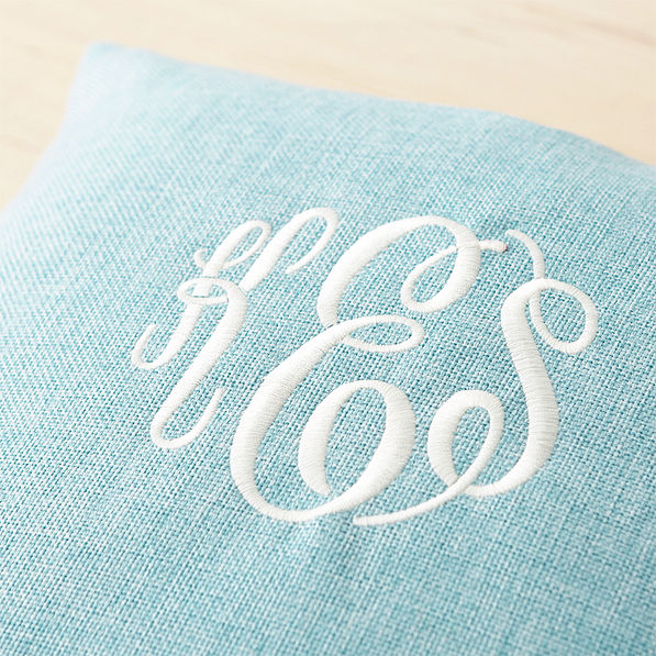 light blue linen pillow case detail shot