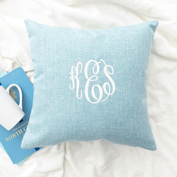 light blue linen pillow case flatlay