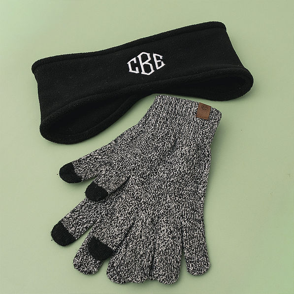 black ear band with gloves on green