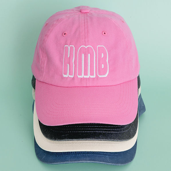 hot pink stone black and blue monogrammed vintage baseball hats